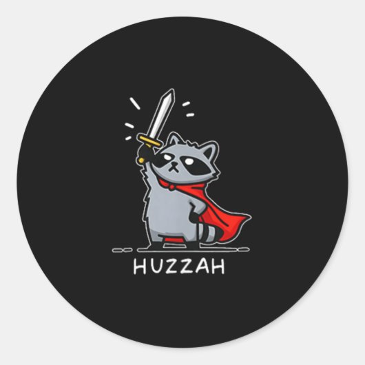 Huzzah Raccoon Knight Funny Sword Meme Quote Ronde Sticker (Voorkant)