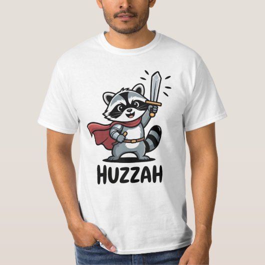 Huzzah Raccoon Knight Funny Sword T-shirt (Voorkant)