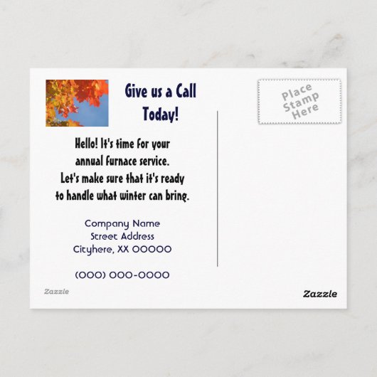 HVAC briefkaarten Herfst Jaarlijkse servicevakter  (Achterkant)