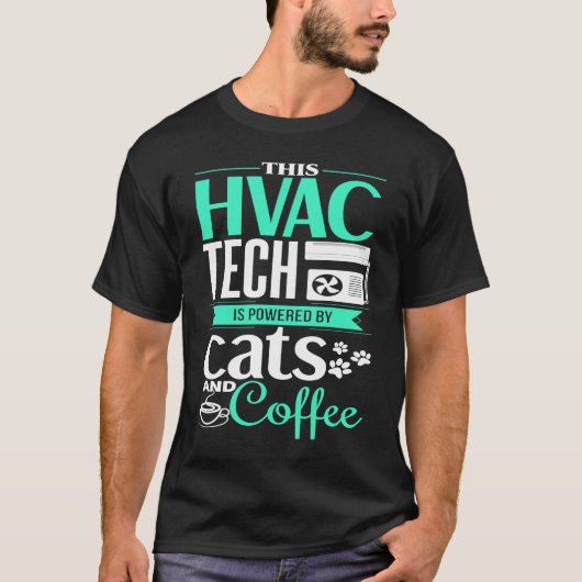 HVAC Cat Coffee HVAC Tech HVAC-technicus T-shirt (Voorkant)