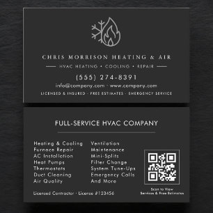 HVAC-diensten Zwart Zilver QR-code Visitekaartje