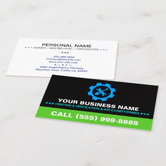 HVAC Heating & Air Conditioning | Logo on Black Visitekaartje