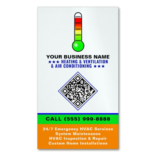 HVAC Heating & Air Conditioning | QR Code & Logo Magnetisch Visitekaartje (Voorkant Verticaal)