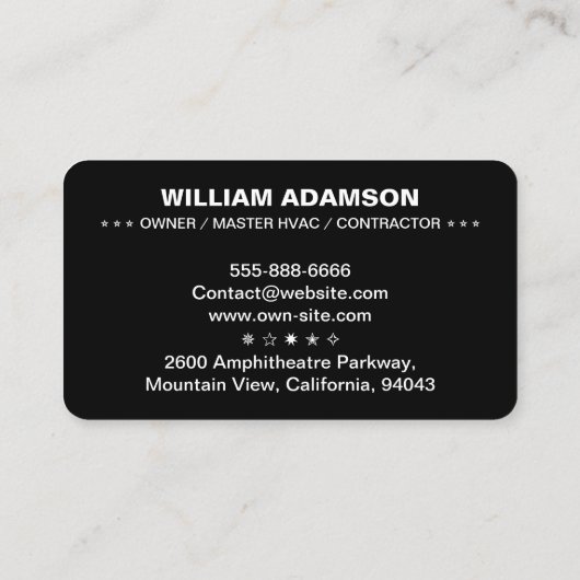 HVAC Heating, Ventilation & Air Conditioning - Pro Visitekaartje (Achterkant)