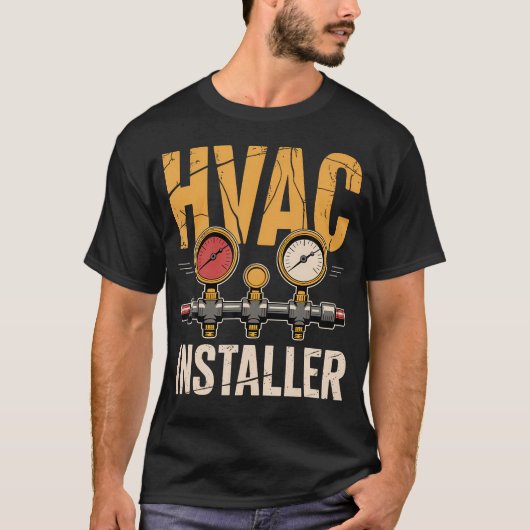 Hvac Installateur Technicus Uniform Verwarming En T-shirt (Voorkant)