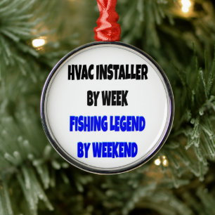 HVAC Installer Loopt Vist Metalen Ornament