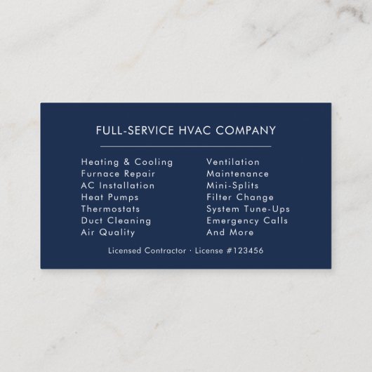 HVAC Navy Blue Silver  Visitekaartje (Achterkant)