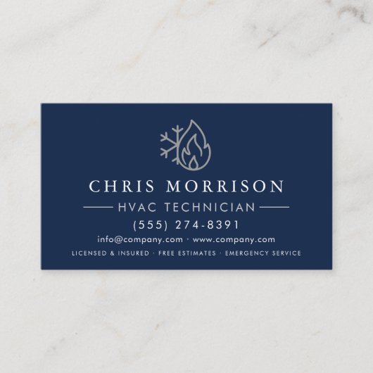 HVAC Navy Blue Silver  Visitekaartje (Voorkant)