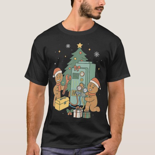 Hvac Peperkoek Kerstmis Technicus Bouwvakker T-shirt (Voorkant)