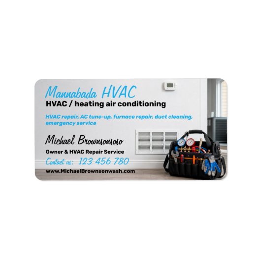 HVAC-reparatie Verwarming Koeling Tech Etiket (Voorkant)