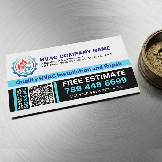 HVAC Service (Eigen logo, naam, QR-code, slogan) Magnetisch Visitekaartje