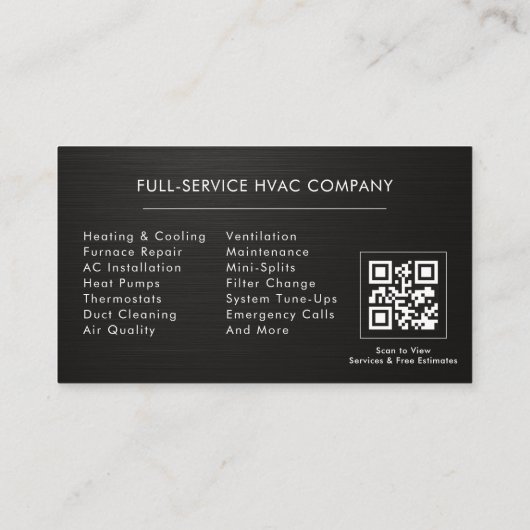 HVAC Services Metallic QR Code Visitekaartje (Achterkant)