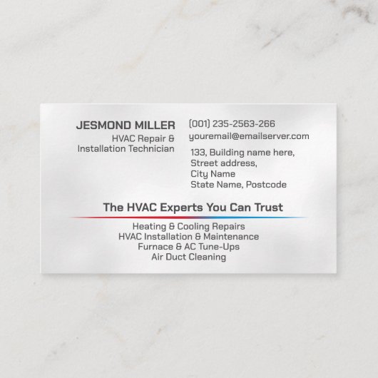 HVAC-services Visitekaartje (Achterkant)