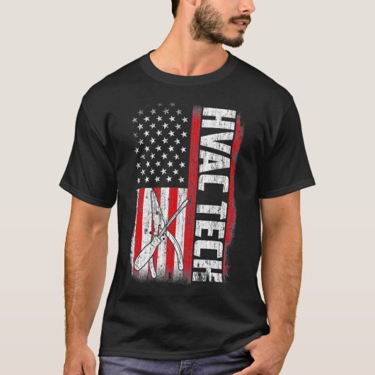 Hvac Tech American Flag Funny citeert Gezegden  T-shirt (Voorkant)