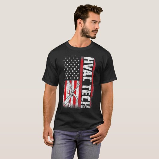 Hvac Tech American Flag Funny citeert Gezegden  T-shirt (Voorkant volledig)