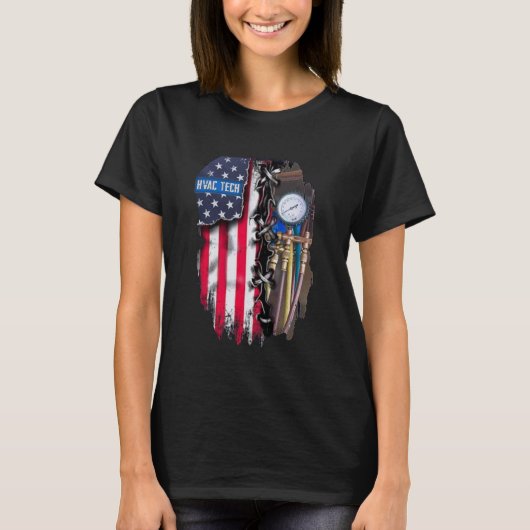 HVAC Tech - Amerikaanse vlag - Grappige HVAC-techn T-shirt (Voorkant)