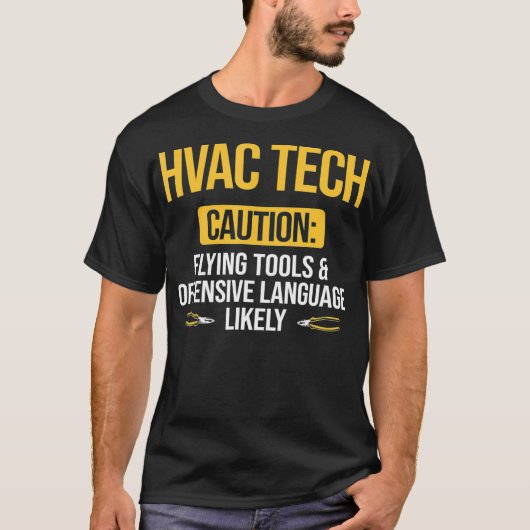 HVAC Tech Caution Flying Tools HVAC Technician AC T-shirt (Voorkant)