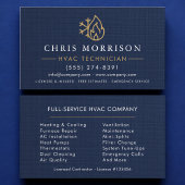 HVAC Technician Navy Blue Gold Linen Visitekaartje