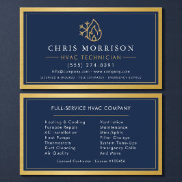 HVAC Technician Navy Blue Gold Metallic Visitekaartje