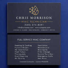 HVAC Technician Navy Blue Gold Modern Visitekaartje
