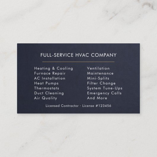 HVAC Technician Navy Blue Gold Modern Visitekaartje (Achterkant)