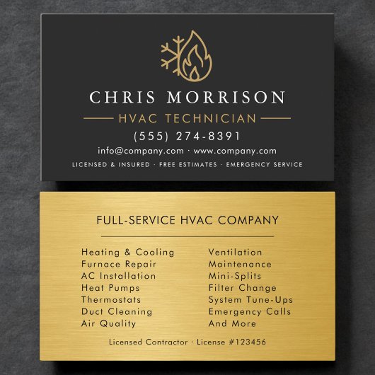 HVAC-technicus Black Gold Metallic Visitekaartje