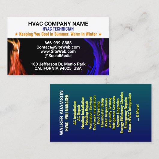 HVAC-technicus en -aannemer | Professionele slogan Visitekaartje (Voorkant / Achterkant)