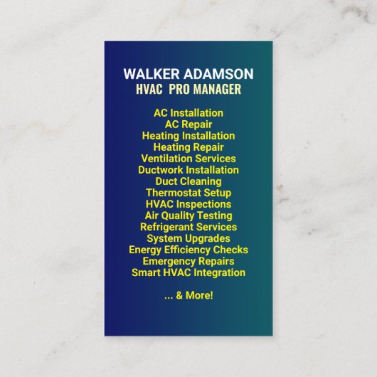 HVAC-technicus en -aannemer | Professionele slogan Visitekaartje (Achterkant)