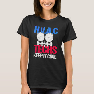HVAC-technicus houdt het koel verwarmend koelen T-shirt