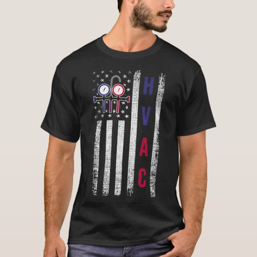 HVAC-technicus Man Amerikaanse vlag Verenigde Stat T-shirt (Voorkant)