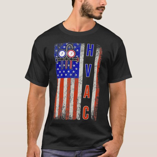 HVAC-technicus Man Amerikaanse vlag Verenigde Stat T-shirt (Voorkant)