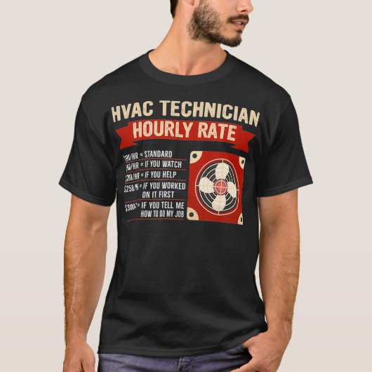 Hvac-technicus met uurtarief t-shirt (Voorkant)