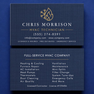 HVAC-technicus Navyblauw Gouden Linnen Visitekaartje