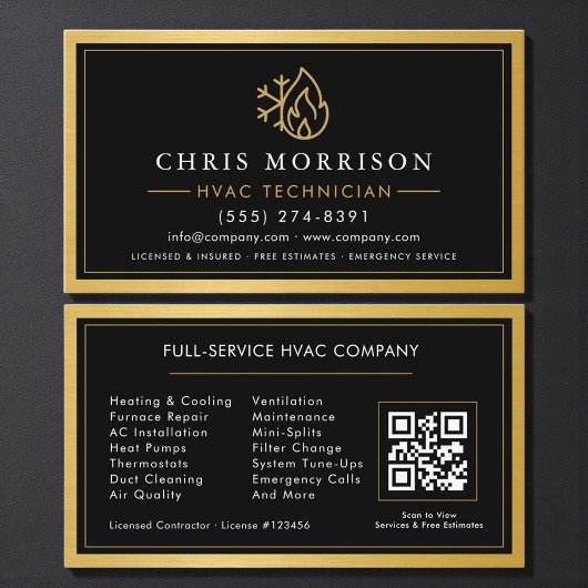 HVAC-technicus QR-code goud metallic Visitekaartje