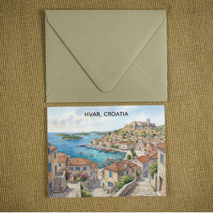 Hvar Kroatië Aquarel Panorama Uitzicht Reis Briefkaart