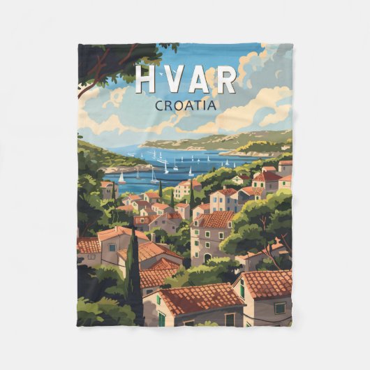 Hvar Kroatië Reizen Kunst Vintage Fleece Deken (Voorkant)