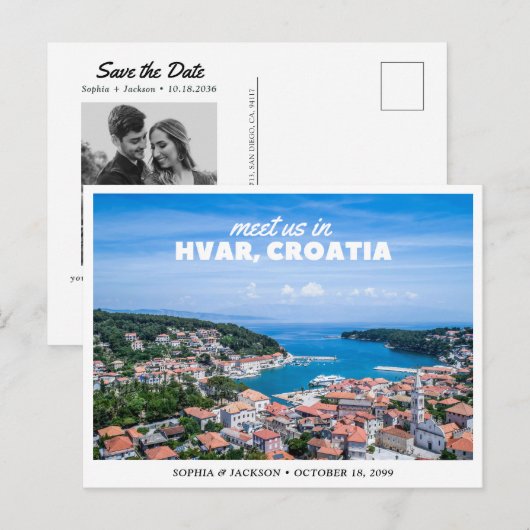 Hvar Kroatië Trouw Save the Date Briefkaart (Voorkant / Achterkant)