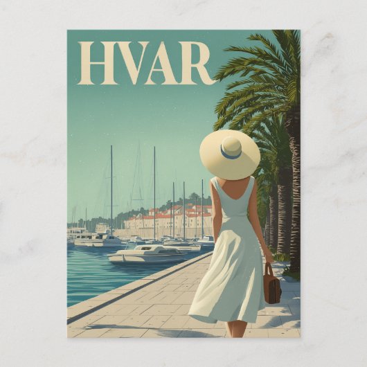 Hvar vintage 50s travel briefkaart (Voorkant)