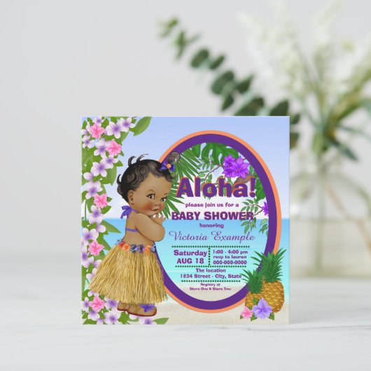 Hwaiian Tropical Luau Hula Baby shower Kaart (Staand voorkant)