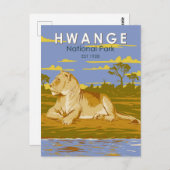 Hwange National Park Zimbabwe Reiskunst Vintage Briefkaart (Voorkant / Achterkant)