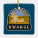 Hwange National Park Zimbabwe Reiskunst Vintage Keramisch Ornament<br><div class="desc">Ontwerp van vectorillustraties wijzigen. Het Hwange National Park ligt in het westen van Zimbabwe. De graslanden en zwoele bossen zijn de thuisbasis van grote olifantenkuddes,  leeuwen en Afrikaanse wilde honden.</div>