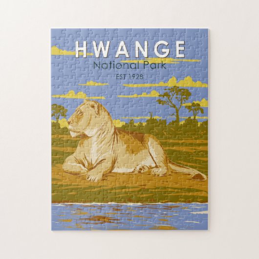 Hwange National Park Zimbabwe Reiskunst Vintage Legpuzzel (Verticaal)