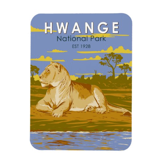Hwange National Park Zimbabwe Reiskunst Vintage Magneet (Verticaal)