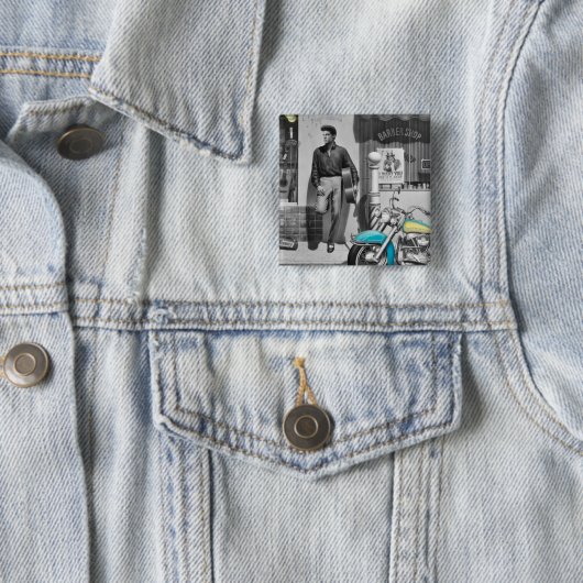 HWY 51 Silver 2 Vierkante Button 5,1 Cm (In situ)