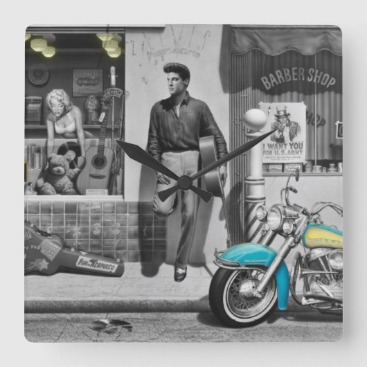 HWY 51 Zilver Vierkante Klok (Voorkant)