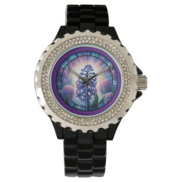 Hyacint Glas in lood Art Horloge