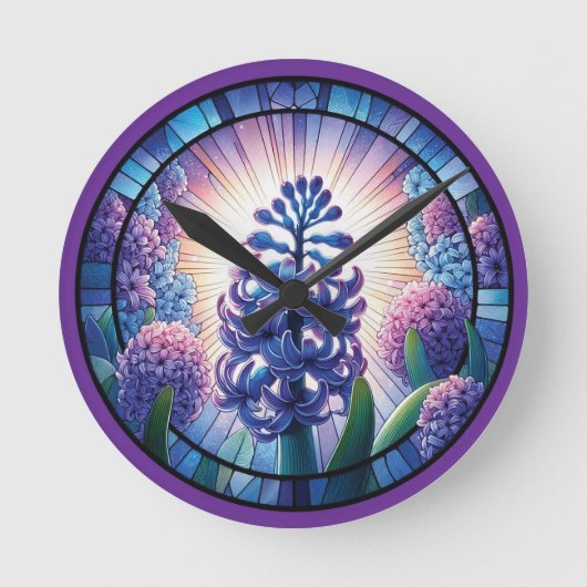 Hyacint Glas in lood Art Ronde Klok (Voorkant)