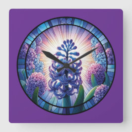 Hyacint Glas in lood Art Vierkante Klok