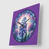 Hyacint Glas in lood Art Vierkante Klok (Hoek)