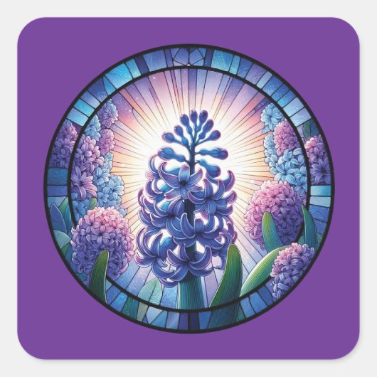 Hyacint Glas-in-lood Kunst Vierkante Sticker (Voorkant)